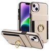 Custodia per iPhone 15 Plus con anello multifunzionale, verticale, con portafoglio e cover posteriore in pelle (beige)