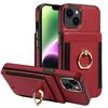 Custodia per iPhone 14 con anello multifunzione, verticale, con portafoglio e cover posteriore in pelle (rossa)