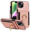 Custodia in pelle per iPhone 14 con anello multifunzione, verticale, con chiusura a portafoglio e retro (oro rosa)
