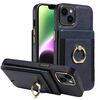 Custodia in pelle per iPhone 14 con anello multifunzione, verticale, con chiusura a portafoglio e retro (blu scuro)