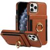 Custodia in pelle per iPhone 12/12 Pro, con chiusura a portafoglio verticale multifunzione e anello (marrone)