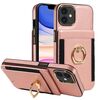 Custodia in pelle per iPhone 11 con anello multifunzionale e flip verticale, con custodia posteriore in pelle (oro rosa)
