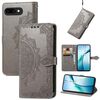 Custodia in pelle con stampa mandala floreale per Google Pixel 9a (grigio)