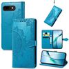 Custodia in pelle con stampa mandala floreale per Google Pixel 9a (blu)