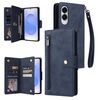 Custodia in pelle a tre ante con fibbia a rivetto per Samsung Galaxy S25 Edge 5G e 9 carte (blu)