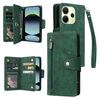 Custodia in pelle a tre pieghe con fibbia a rivetto per Redmi Note 14 4G da 164,84 mm e 9 carte (verde)