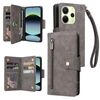 Custodia in pelle a tre pieghe con fibbia a rivetto per Redmi Note 14 4G da 164,84 mm e 9 carte (grigio)