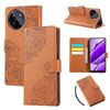 Custodia in pelle con 3 slot per carte di credito e motivo a rose in rilievo per Realme 11 4G Global (marrone)