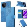 Custodia in pelle con 3 slot per carte di credito e motivo a rose in rilievo per Realme 11 4G Global (blu)