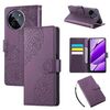 Custodia in pelle con 3 slot per carte di credito e motivo a rose in rilievo per Realme 11 4G Global (viola scuro)