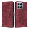 Custodia per telefono in pelle smerigliata retrò con motivo mandala in rilievo per Xiaomi 14T Pro (rossa)