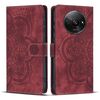 Custodia per telefono in pelle smerigliata retrò con motivo mandala in rilievo per Redmi A3 / Poco C61 4G (rossa)