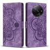 Custodia per telefono in pelle smerigliata retrò con motivo mandala in rilievo per Redmi A3 / Poco C61 4G (viola)