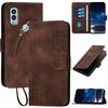 Custodia a libro in pelle con motivo a farfalla in rilievo per Kyocera Android One S10 / S9 con cordino (caffè)