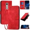 Custodia a libro in pelle con motivo a farfalla in rilievo per Kyocera Urbano V04 KYV45 con cordino (rosso)
