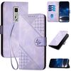 Custodia a libro in pelle con motivo a farfalla in rilievo per Kyocera Urbano V04 KYV45 con cordino (viola chiaro)