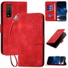 Custodia a libro in pelle con motivo a farfalla in rilievo per TCL 20 R 5G con cordino (rosso)