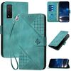 Custodia a libro in pelle con motivo a farfalla in rilievo per TCL 20 R 5G con cordino (azzurro chiaro)