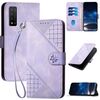 Custodia a libro in pelle con motivo a farfalla in rilievo per TCL 20 R 5G con cordino (viola chiaro)