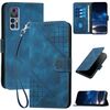 Custodia a libro in pelle con motivo a farfalla in rilievo per TCL 30 5G / 30+ con cordino (blu scuro)