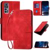 Custodia a libro in pelle con motivo a farfalla in rilievo per TCL 30 5G / 30+ con cordino (rosso)
