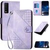 Custodia a libro in pelle con motivo a farfalla in rilievo per TCL 30 XE 5G con cordino (viola chiaro)