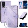 Custodia in pelle con motivo a farfalla in rilievo per TCL 40 XE / 40 NxtPaper 5G con cordino (viola chiaro)