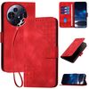 Custodia a libro in pelle con motivo a farfalla in rilievo per TCL 50 NxtPaper con cordino (rosso)