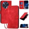 Custodia in pelle con motivo a farfalla in rilievo per TCL 50 XL 5G / 50 XL NxtPaper con cordino (rosso)