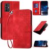 Custodia a libro in pelle con motivo a farfalla in rilievo per TCL 305/306/30E/30 SE con cordino (rosso)