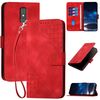 Custodia a libro in pelle con motivo a farfalla in rilievo per ZTE Blade A32 con cordino (rosso)