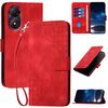 Custodia a libro in pelle con motivo a farfalla in rilievo per ZTE Blade A34 con cordino (rosso)