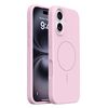 Custodia MagSafe in silicone liquido con pulsanti integrati per iPhone 16 (rosa ciliegia)
