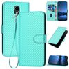 Custodia per telefono in pelle con fibbia in fibra di carbonio per Kyocera DIGNO BX YX0070 con cordino (azzurro chiaro)