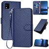 Custodia per telefono in pelle con fibbia in fibra di carbonio e cordino per Kyocera Kantan Sumaho3 A205KC YX0070 (blu reale)