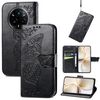 Custodia in pelle con stampa a farfalla e fiori per Realme 14 Pro (nera)