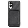 Custodia per iPhone 16e con supporto Magsafe in pelle e fibra di carbonio (nera)