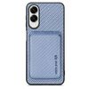 Custodia per iPhone 16e con supporto Magsafe in pelle e fibra di carbonio (blu)