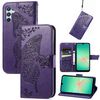 Custodia in pelle goffrata con motivo a farfalla e fiori per Samsung Galaxy A26 (viola)