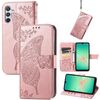 Custodia in pelle goffrata con motivo a farfalla e fiori per Samsung Galaxy A26 (oro rosa)