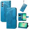 Custodia in pelle goffrata con motivo a farfalla e fiori per Samsung Galaxy A26 (blu)