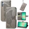 Custodia in pelle con stampa a farfalla e fiore per Samsung Galaxy A26 (grigio)