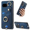 Custodia per telefono con anello e passante per Google Pixel 9a, effetto pelle retrò (blu)