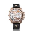 CAGARNY 6822 Orologio da uomo con calendario giornaliero, cinturino doppio fuso orario, quadrante grande, al quarzo (quadrante bianco, cinturino in pelle nera)