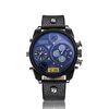 CAGARNY 6822 Orologio da uomo con calendario giornaliero, cinturino doppio fuso orario, quadrante grande, al quarzo (quadrante colorato, cinturino in pelle nera)