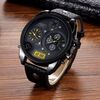 CAGARNY 6822 Orologio da uomo con calendario giornaliero, cinturino doppio fuso orario, quadrante grande, al quarzo (nero)
