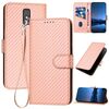 Custodia in pelle con fibbia in fibra di carbonio per ZTE Blade A32 YX0070 e cordino (rosa)
