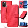 Custodia in pelle con fibbia in fibra di carbonio e cordino per ZTE Blade A72 5G YX0070 (rosso)