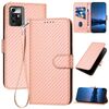 Custodia in pelle con fibbia in fibra di carbonio e cordino per ZTE Blade A72 5G YX0070 (rosa)