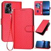 Custodia in pelle con fibbia in fibra di carbonio per ZTE Blade A72s YX0070 con cordino (rosso)